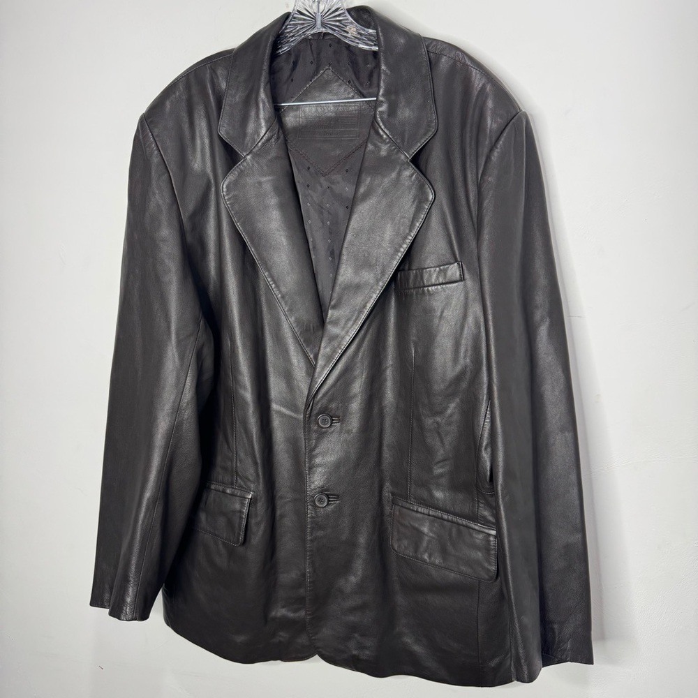 Roundtree & Yorke Dark Brown Leather Blazer Size XL